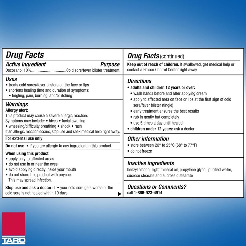 Taro Cold Sore & Fever Blister Treatment - Fast-Acting Docosanol 10% Cream - Cold Sore & Fever Blister Treatment for Lips, Anti-Itch Formula for Effective Relief and Healing - 0.07 oz (2 Pack) - Image 2